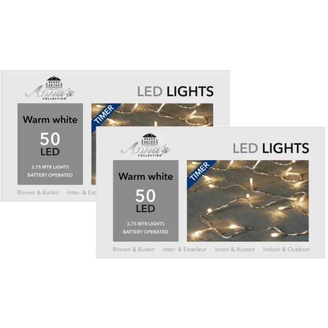 Anna's Collection Kerstverlichting - 3x - met timer - 375 cm - Lichtsnoer transparant - met 50 leds