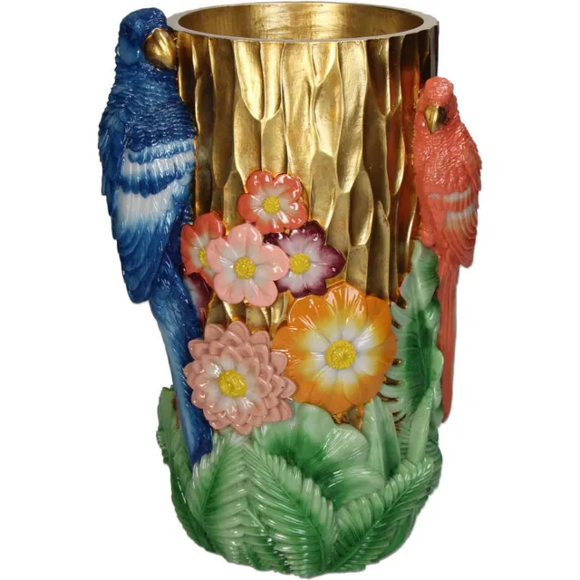 HD Collection Gouden vaas met gekleurde parkieten 20 x 17 x 30 cm Parkieten multi