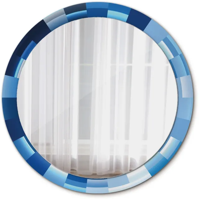 TULUP Spiegel - Ronde Spiegel - Spiegel op gehard Glas - Blauw abstract - Diameter: 90 cm - Spiegel met decoratieve opdruk - Woonkamerspiegel - Inloopkastspiegel - Spiegel voor kantoor of studio - Blauwe - Met spiegelprint - Montageset Blauw Blauw abstract