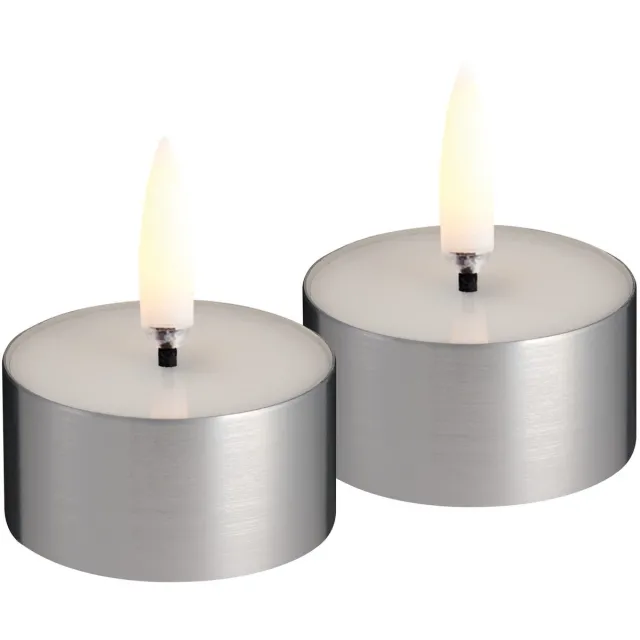 Uyuni Lighting MELTED LED-theelichtjes – set van 2 – zilver – Ø 4,1 cm Wit/Zilver