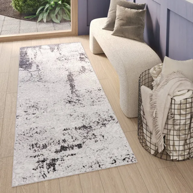 Tapiso Sky Vloerkleed Loper Grijs Donker Vintage Woonkamer Tapijt Maat - 70x200