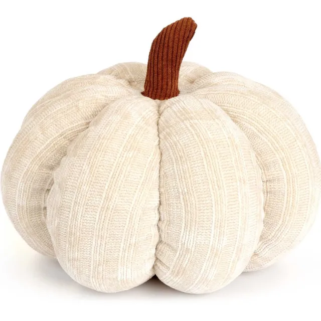 Lemetex Pompoen Kussen 25x25x14 cm – Pumpkin Sierkussen – Halloween Decoratie – Herfstdecoratie – Decoratief Kussen Wit