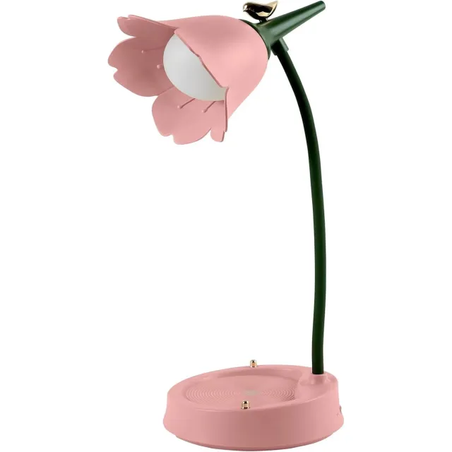 QTTVBTNA Dimbare Bureaulamp met 3 Kleurtemperaturen – Oplaadbare Tafellamp met Aanraakbediening en Flexibele Arm – USB Nachtlamp voor Lezen en Studeren – Roze