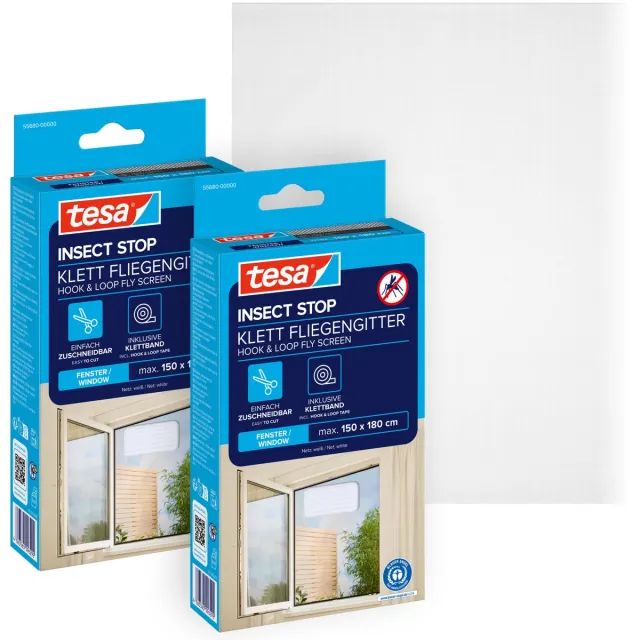 Tesa INSECT STOP H&L Fly Screen for Window - hor met klittenband, op, zonder boren, wit - 2x 150 x 180 cm