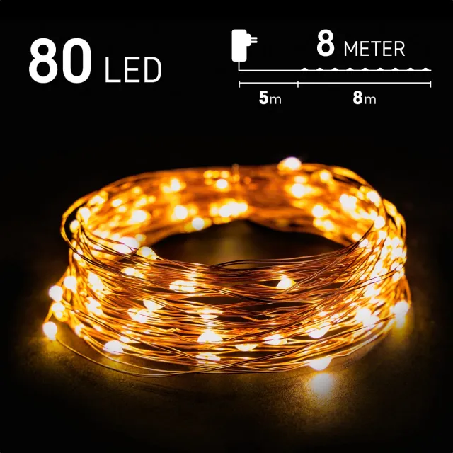 Emos Kerstverlichting buiten - 8 meter 80 LED - Warm Wit - Lichtsnoer Nano Koperdraad - IP44 Stekker met timerfunctie - Kerstboomverlichting - geschikt voor binnen en buiten - kerstverlichting led