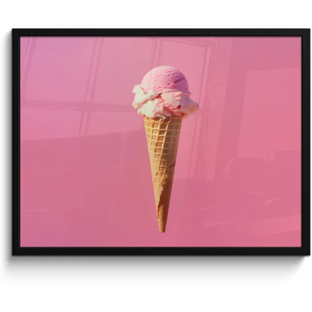 FrameYourWall Poster in lijst - Fotolijst 70x50 cm - Posters - Hoorntje - Schepijs - Roze - Posterlijst zwart - Decoratie - Wanddecoratie woonkamer - Muurdecoratie slaapkamer
