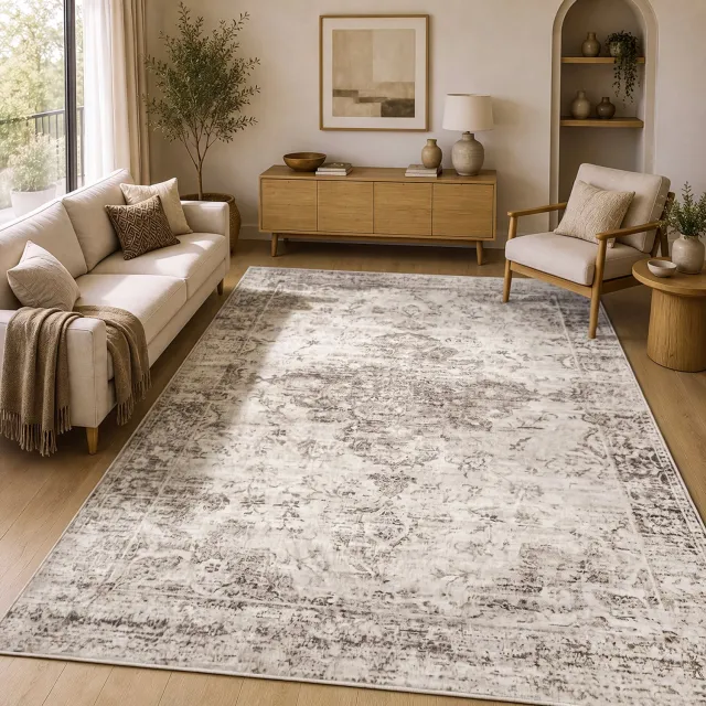 the carpet Zen Vloerkleed – Vintage Oosters Design – Wasbaar & Antislip – Beige – 240 x 330 cm