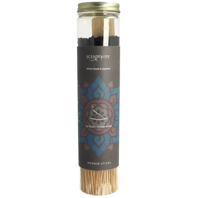 Scentchips Wierookstokjes White Musk & Jasmine – 100 Sticks met Wierookhouder – Musk & Jasmijn Paars