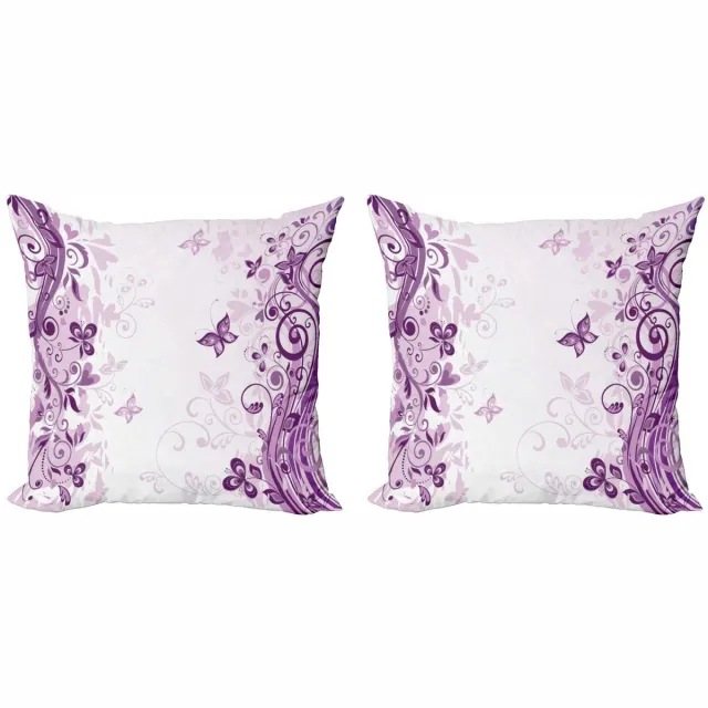 ABAKUHAUS Kussenhoes – Set van 2x40x40 cm – Vlinders en Bloemen – Dubbelzijdig – Paars Violett