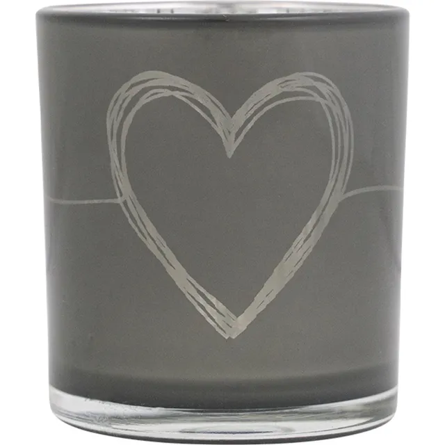 Mars & More Theelichthouder hart klein - glas grijs - 8 cm hoog