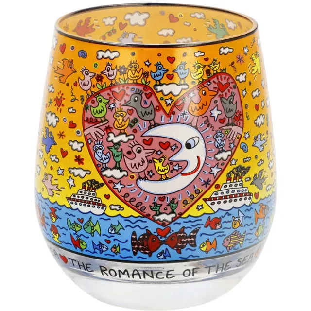 Goebel James Rizzi | Windlicht / Theelicht Romance of the Sea | Glas - 9cm - waxinelicht houder - 2 stuks