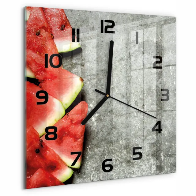 TULUP Wandklok - Gesneden watermeloen Wandklok Glas Decoratie - 30x30 cm - Rood Gekleurde Glazen Klok - Zwarte handen - Vierkante Klok - Klok Glas Met Opdruk - Moderne Wandklok Glas