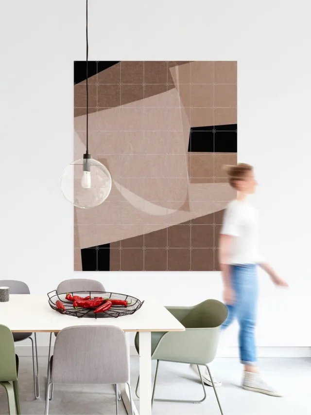 IXXI Collage Abstract, Dan Hobday & Various - 80 x 100 cm - Grote wanddecoratie en posters - Line art, Abstract, Minimalisme, Grafisch Ontwerp Beige / Bruin