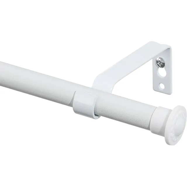 JGS Premium - Uittrekbare gordijnroede mat wit 16 mm, 76-152 cm, metaal, wandmontage, woonkamer slaapkamer, houders en eindstukken Any