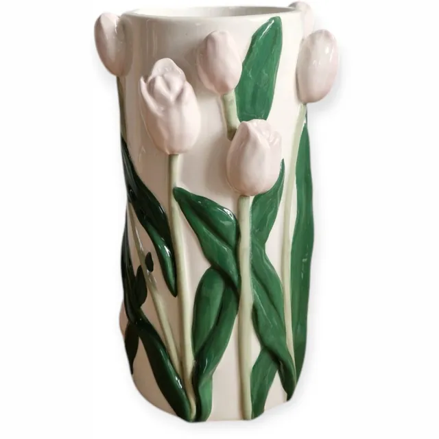 DK design Daan Kromhout - Vaas - Bloemenvaas - Tulpen - Dutch - 14x23 - Cilinder - Keramiek - Licht Roze Groen