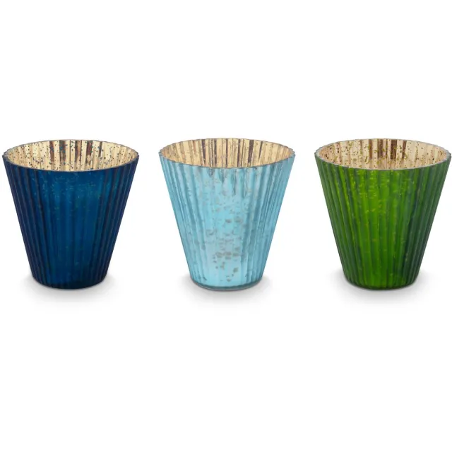 Pip Studio Waxinelichthouders - Blauw - Set van 3 - Glas - 10 x 10,5 cm Veelkleurig