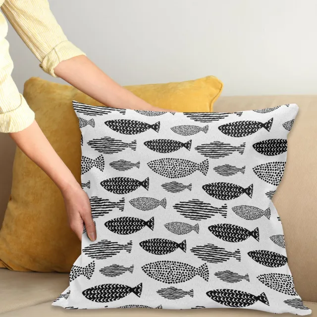 ABAKUHAUS Vis Kussenhoes, Seetiere Zwart Wit, Wasbare Kussenhoes met Ritssluiting, Kleurechte Heldere Kleuren en Dubbelzijdige Print, 40 x 40 cm, Wit Zwart