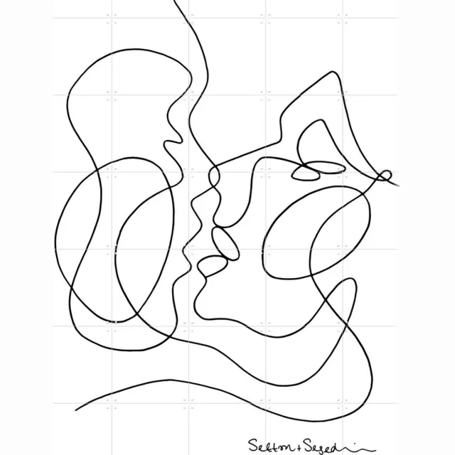 IXXI The Kissing, Sefton & Segedin - 100 x 140 cm - Grote wanddecoratie en posters - Illustraties, Line art, Minimalisme, Woonkamer, Slaapkamer Zwart en wit / Zwart