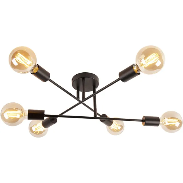 QAZQA sydney - Industriele Plafondlamp - 6 lichts - Ø 550 mm - Zwart - Industrieel - Woonkamer | Slaapkamer | Keuken