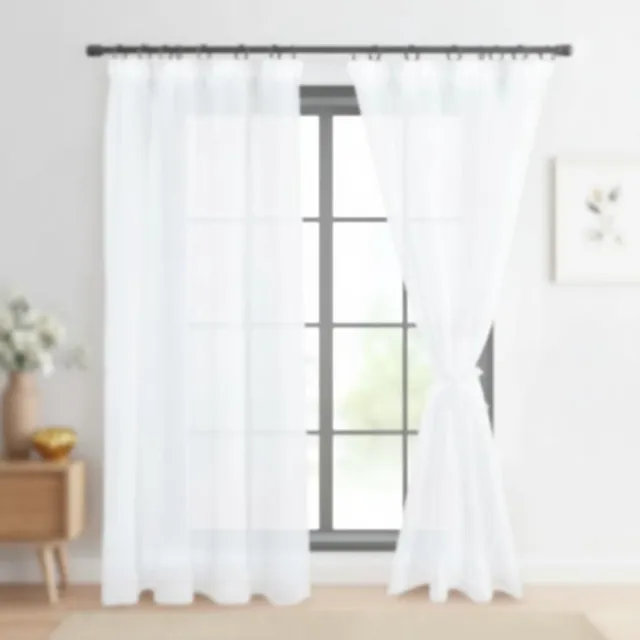 Maison Elara Voile Gordijnen Linnenlook Halfdoorzichtig 2 Stuks met Rimpelband - Wit 225x140 cm