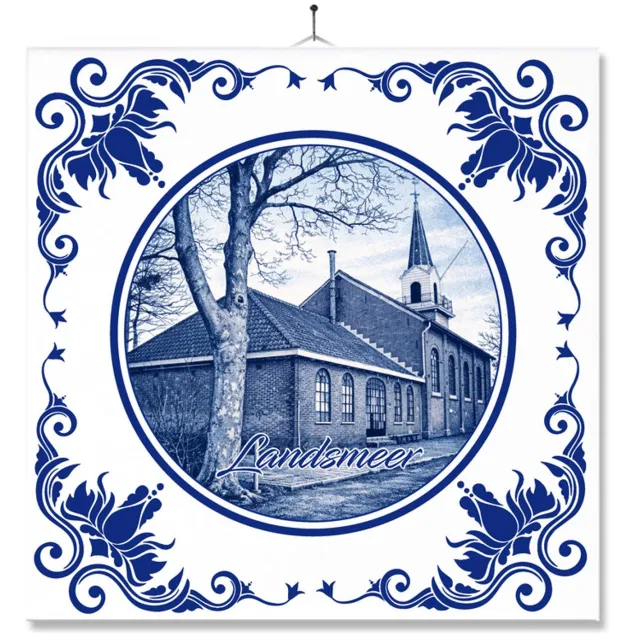 MC Living Tegel Met Opdruk | Landsmeer | Delft Blauw | Cadeau | Inclusief Geschenkdoos | Standaard | Ophangsysteem Ontwerp 1