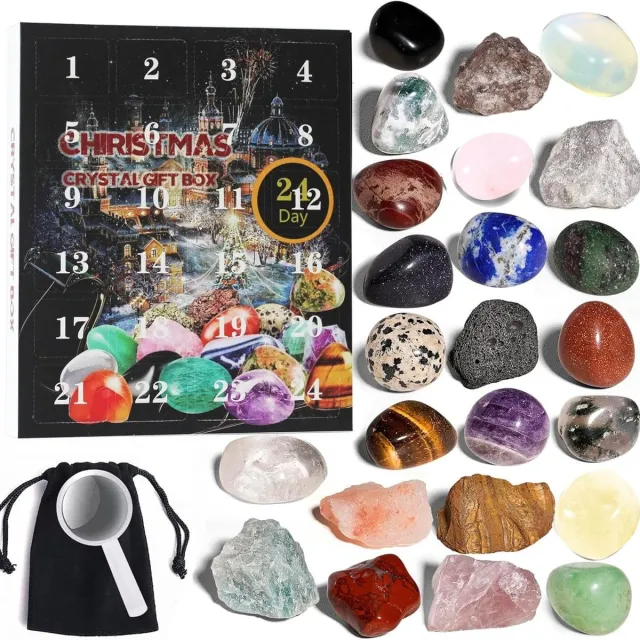 HisKes Adventskalender 2026-adventskalenders-Kristallen Adventskalender - 2026 Rock Mineral Gemstone - 24-daagse Kerst Countdown Kalender voor Volwassenen Rock Serie - Zwart - 26x22x3,5cm Multicolor