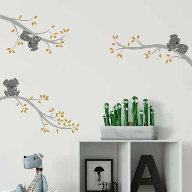 Ambiance Sticker Muurstickers - Schattige koala's op takken - Transparante achtergrond - 80x120cm Multi color