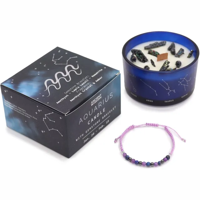 Ancient Wisdom Zodiac kristallen kaars met edelsteen armband - waterman - sterrenbeeld kaars - aquarius