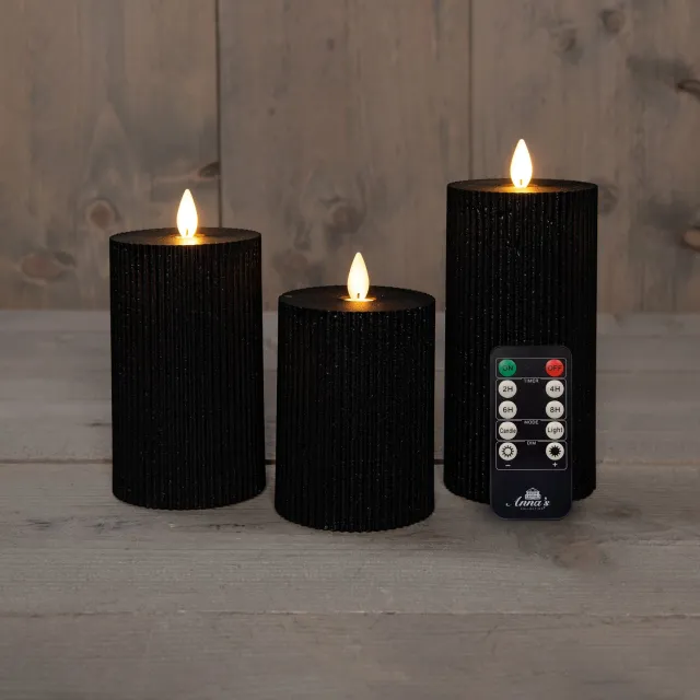 Anna's Collection Stompkaars ribbel wax led bewegende vlam met af... zwart