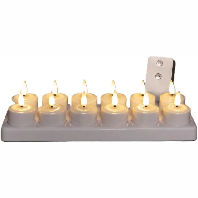 Anna's Collection Oplaadbare LED theelichtjes/waxinelichtjes - 12x - wit - H5 cm - met oplaadstation - kaarsen