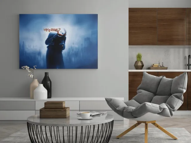Trendex Global Canvas Schilderij - The Joker - Why So Serious - Joker - Wanddecoratie - 150x100x2 cm Blauw