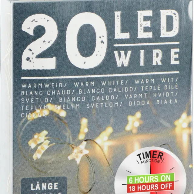 Cepewa Draadverlichting sterren - 220 cm - 20 leds - warm wit - batterij met timer