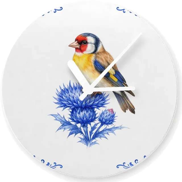 Mr Cadeautjes Glazen klok Ø 20 - design Klassieke botanische vogelprint met een andere tuinvogel en | cadeau Wit