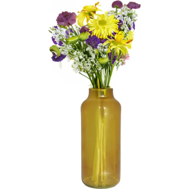 Bela Arte Bloemenvaas Milan - transparant oker geel glas - 15 x 35 cm - melkbus vaas met smalle hals