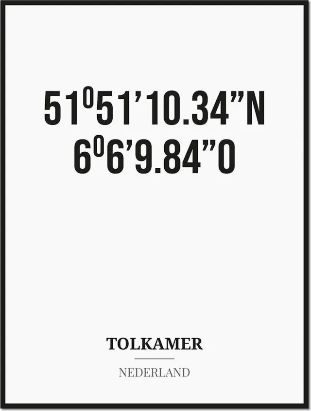 Studio216 Poster/kaart TOLKAMER met coördinaten zwart, wit