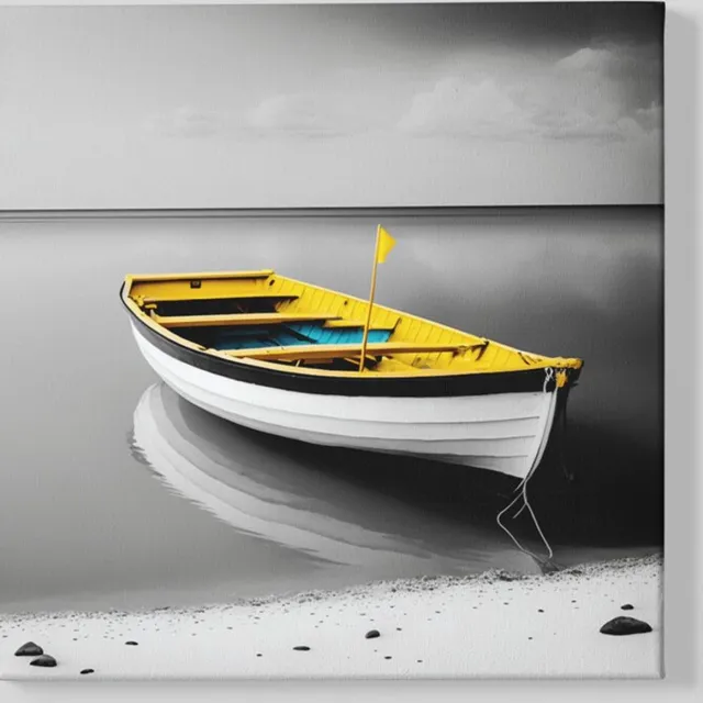 Trendex Global Vierkant Canvas Schilderij - Houten Boot - Geel - 60x60x2 cm
