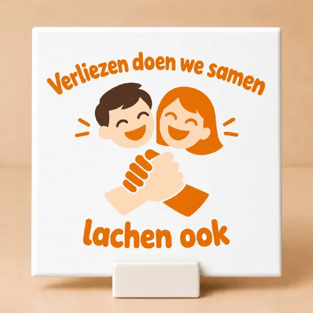 Bedruk King Minimalistische Derde Helft Tegel – Scandinavisch Design voor Sportliefhebbers en Teamspelers - 11 x 11 cm met houder Wit
