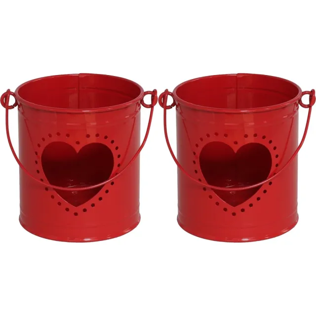 Gerimport Theelichthouder/kaarsenhouder - 2x - rood - zink - D9 x H10 cm