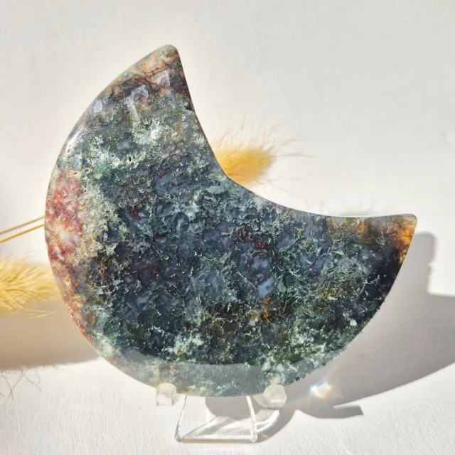 Moonlight Gemstones Edelsteen Mosagaat Maan op Standaard (Druzy & Patronen) Agaat - #325 10-12cm Meerkleurig