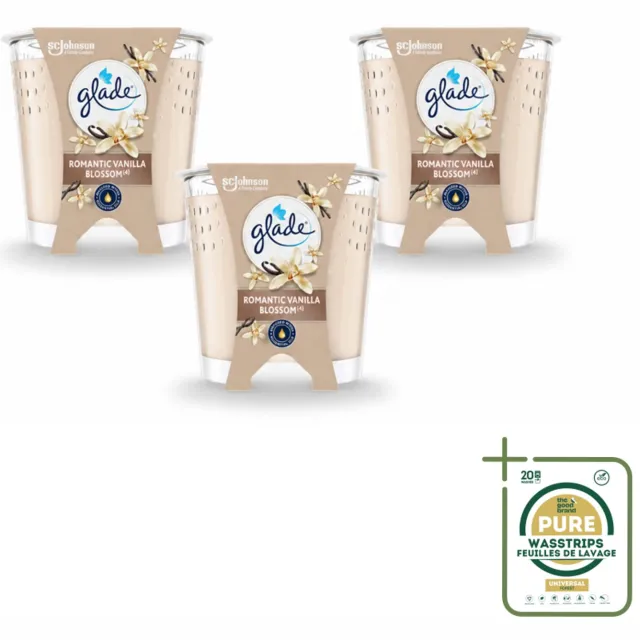 Glade 3 x Glade - Geurkaars Romantic Vanillebloesem - 100% Raapzaadwas & Vegan - 112 g - Wasstrips - Geurkaars - Geur - Kaars - Vegan - Duurzaam crème