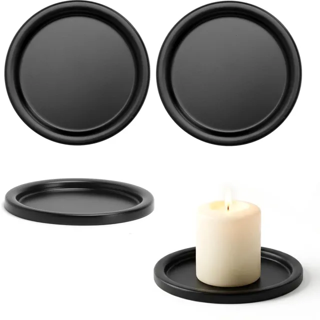Famanu Set van 4 ronde kaarsenhouders van metaal, zwart, voor stompkaarsen, 10 cm diameter, decoratie voor thuis en bruiloften
