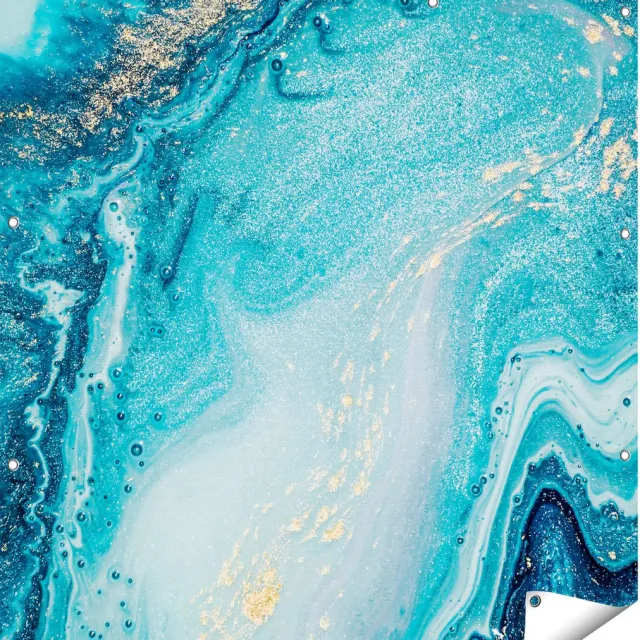 Gards Tuinposter Abstracte Kunst Blauwe Oceaan - 110x110 cm - Tuindoek - Tuindecoratie - Wanddecoratie buiten - Tuinschilderij Multikleur