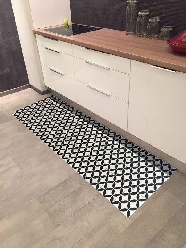 JYG TOLEDO Keukenloper - Vinyl Vloerkleed - Vintage Zwart-Wit - Anti-Slip, Waterdicht - 50x200cm - Ideaal voor Keuken, Gang en Hal - Verkrijgbaar in Meerdere Maten