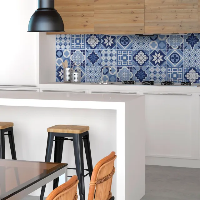 Ambiance Sticker Muurstickers - Zelfklevende tegelmuurstickers voor keuken en badkamer - AZULEJOS LEONIDO - 9 stickers 10x10cm Multi color
