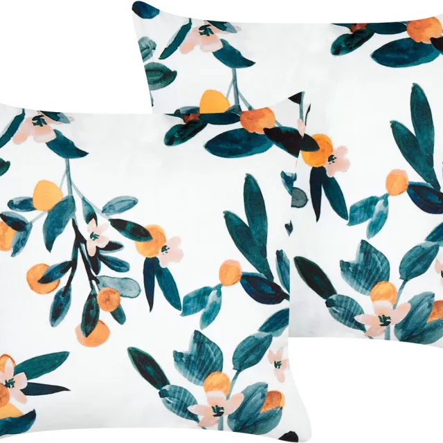 Beliani KNAUTIA - Sierkussen set van 2 - Blauwgroen - 45 x 45 cm - Fluweel Wit