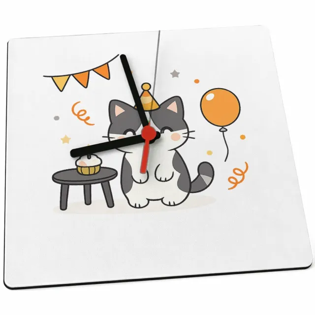 Mr Cadeautjes Klok 19 x 19 - design Een minimalistische verjaardagsillustratie met een hond die | cadeau Wit