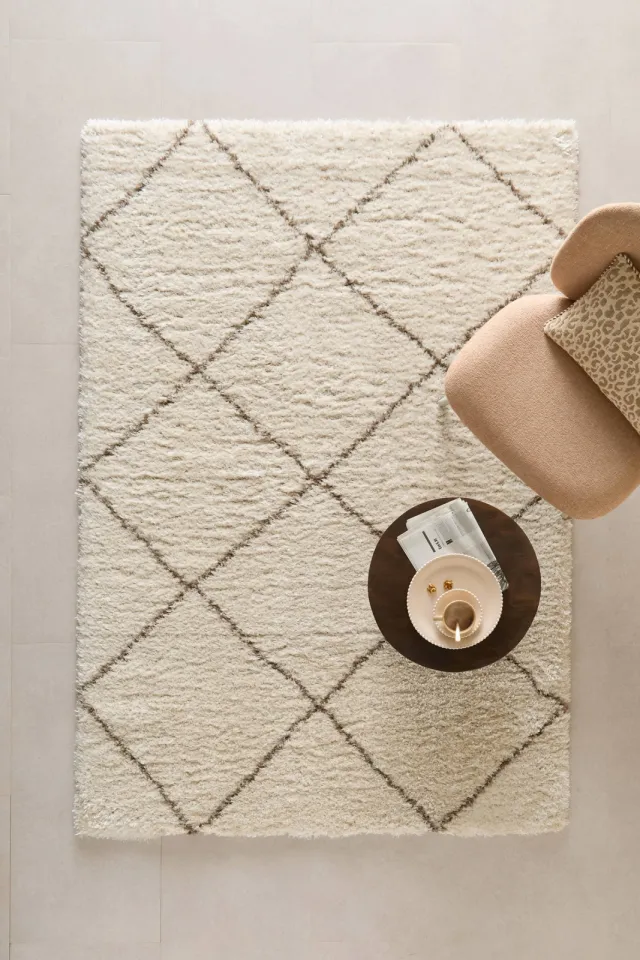 NOUS Living hoogpolig vloerkleed crème bruin, foto 2