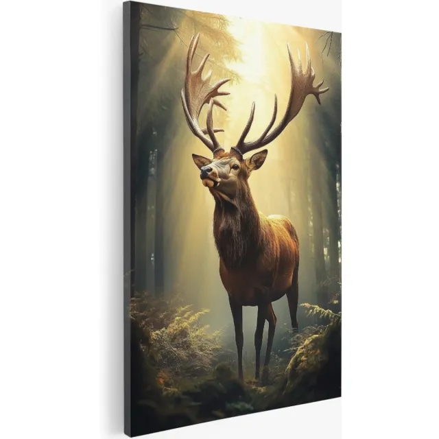 Saammp Canvas Schilderij - Hert in zonsopgang - Dieren - Natuur - 20x30 - Foto op canvas - Wanddecoratie - Muurdecoratie Woonkamer - Slaapkamer decoratie - Canvas Print Multicolor