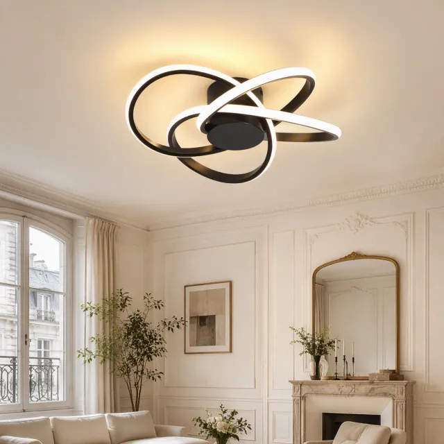 Lemlit LED Plafondlamp 37W - Moderne Plafonnière, Ronde Plafondlamp en LED Plafondverlichting 3000K Warm Wit, 4420 lm, CRI≥80, Ø40 cm voor Woonkamer Slaapkamer Keuken - Zwart Zwart-37W