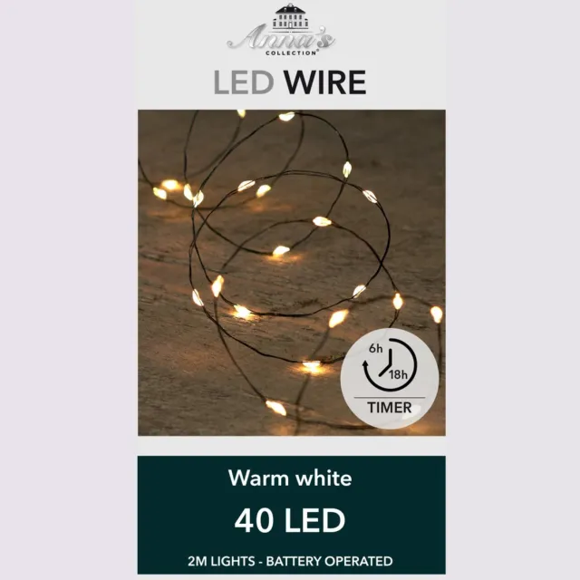 Anna's Collection Draadverlichting lichtsnoer - 40 led lampjes - warm wit - 200 cm - op batterij - kerstverlichting